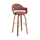 30" Rich Brown Faux Leather Walnut Wood Bar Stool