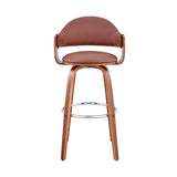 30" Rich Brown Faux Leather Walnut Wood Bar Stool