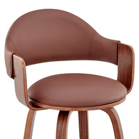 30" Rich Brown Faux Leather Walnut Wood Bar Stool