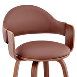 30" Rich Brown Faux Leather Walnut Wood Bar Stool