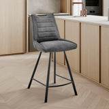 26" Gray Microfiber and Black Metal Counter Stool