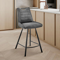 30" Black Fabric and Black Metal Bar Stool