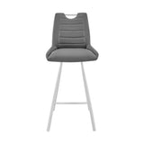 26" Grey Faux Leather and Brushed Stainless Steel Counter Stool