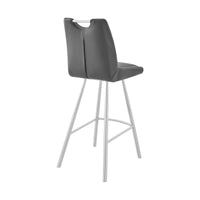 30" Grey Faux Leather and Brushed Stainless Steel Bar Stool