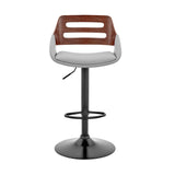 Gray Faux Leather and Walnut Wood Adjustable Bar Stool