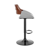 Gray Faux Leather and Walnut Wood Adjustable Bar Stool