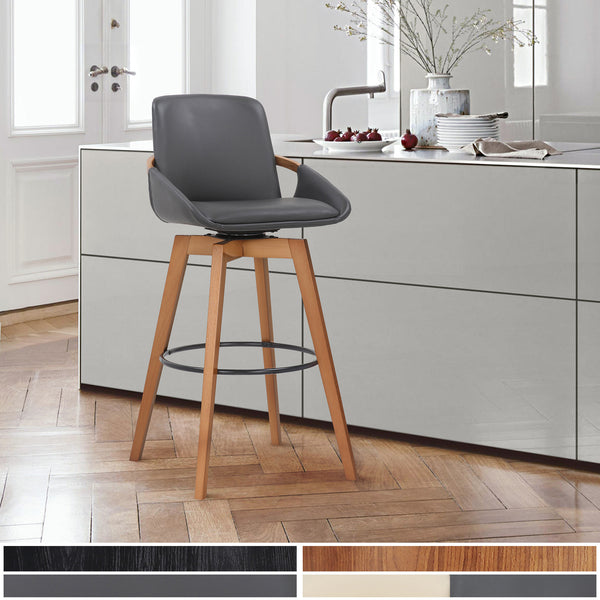 26" Luxurious Grey Faux and Walnut Wood Swivel Bar Stool