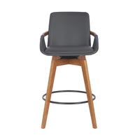 26" Luxurious Grey Faux and Walnut Wood Swivel Bar Stool