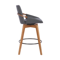 26" Luxurious Grey Faux and Walnut Wood Swivel Bar Stool