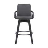 26" Luxurious Grey Faux Leather and Black Wood Swivel Bar Stool