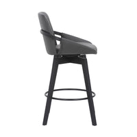 26" Luxurious Grey Faux Leather and Black Wood Swivel Bar Stool