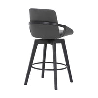 26" Luxurious Grey Faux Leather and Black Wood Swivel Bar Stool