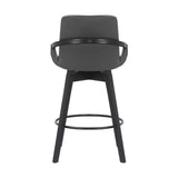 26" Luxurious Grey Faux Leather and Black Wood Swivel Bar Stool