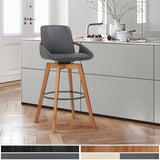 30" Luxurious Grey Faux and Walnut Wood Swivel Bar Stool