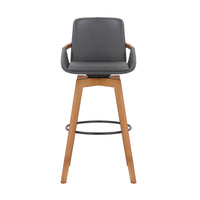 30" Luxurious Grey Faux and Walnut Wood Swivel Bar Stool