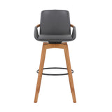 30" Luxurious Grey Faux and Walnut Wood Swivel Bar Stool