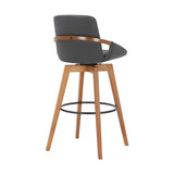 30" Luxurious Grey Faux and Walnut Wood Swivel Bar Stool