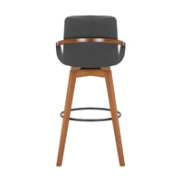 30" Luxurious Grey Faux and Walnut Wood Swivel Bar Stool