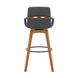 30" Luxurious Grey Faux and Walnut Wood Swivel Bar Stool