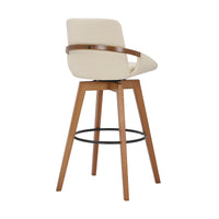 30" Luxurious Cream Faux Leather and Walnut Swivel Bar Stool