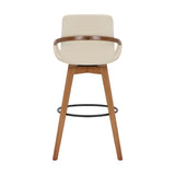 30" Luxurious Cream Faux Leather and Walnut Swivel Bar Stool