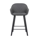 30" Grey Faux Leather Bar Stool with Wooden Frame