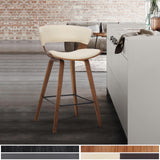 Cream Faux Leather and Wood Modern Bar Stool