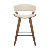 Cream Faux Leather and Wood Modern Bar Stool