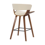 Cream Faux Leather and Wood Modern Bar Stool