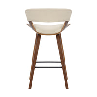 Cream Faux Leather and Wood Modern Bar Stool