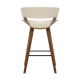 Cream Faux Leather and Wood Modern Bar Stool