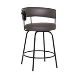 26" Gray Faux Leather Modern Swivel Bar Stool