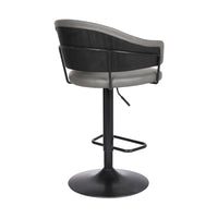 Adjustable Grey Faux Leather Black Wood and Metal Bar Stool