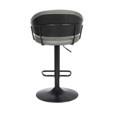 Adjustable Grey Faux Leather Black Wood and Metal Bar Stool