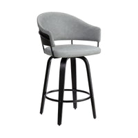 26" Dark Grey Faux Leather Black Wood Swivel Bar Stool