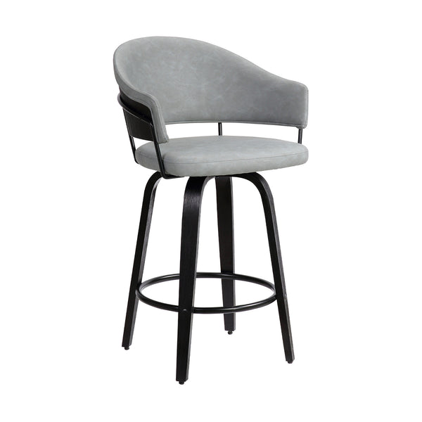 26" Dark Grey Faux Leather Black Wood Swivel Bar Stool