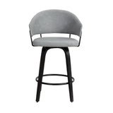 26" Dark Grey Faux Leather Black Wood Swivel Bar Stool