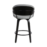 26" Dark Grey Faux Leather Black Wood Swivel Bar Stool