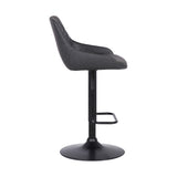 Grey Faux Leather and Black Metal Back Tufted Adjustable Bar Stool