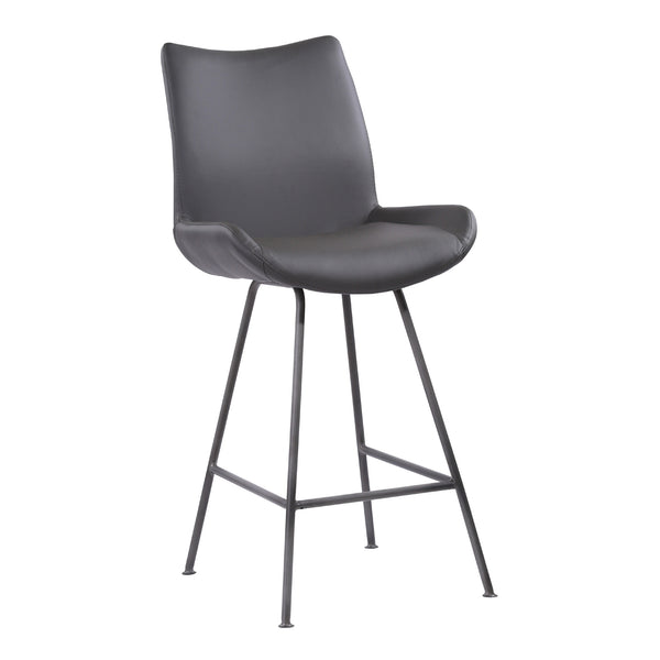 26" Elegant Grey Faux Leather Brushed Gray Metal Finish Armless Bar Stool