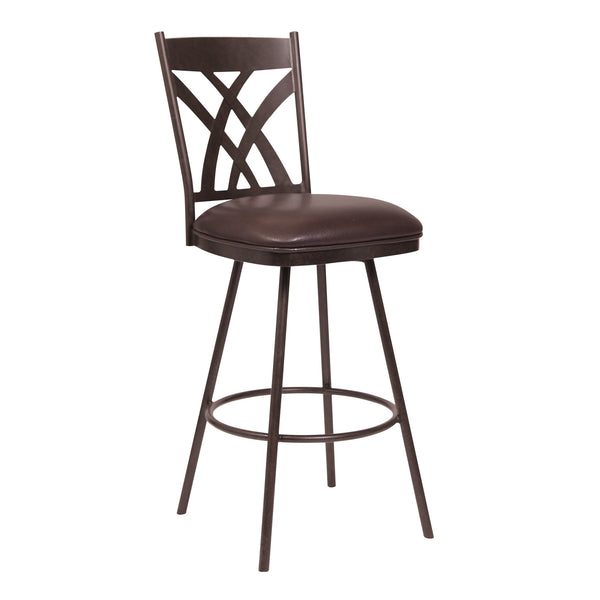 26" Stylish Brown Faux Leather Brown Metal Lattice Back Swivel Bar Stool