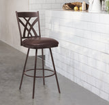 26" Stylish Brown Faux Leather Brown Metal Lattice Back Swivel Bar Stool