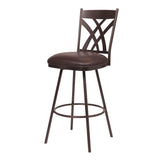 26" Stylish Brown Faux Leather Brown Metal Lattice Back Swivel Bar Stool