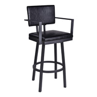 30" Vintage Black on Black Faux Leather Rectangular Swivel Barstool