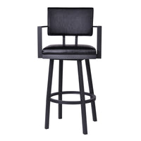 30" Vintage Black on Black Faux Leather Rectangular Swivel Barstool