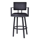 30" Vintage Black on Black Faux Leather Rectangular Swivel Barstool