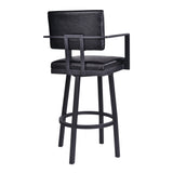 30" Vintage Black on Black Faux Leather Rectangular Swivel Barstool