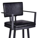 30" Vintage Black on Black Faux Leather Rectangular Swivel Barstool