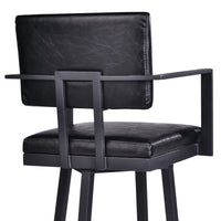 30" Vintage Black on Black Faux Leather Rectangular Swivel Barstool