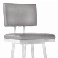 26" Vintage Gray on Stainless Faux Leather Rectangular Swivel Armless Barstool